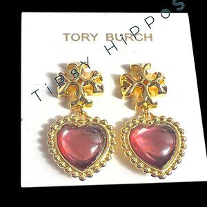 Tory Burch Roxanne Gold & Pink Heart Dangle Earrings